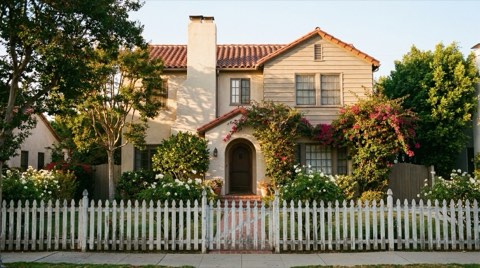 The front facade of a classic 1930s traditional single-family home with mature landscaping.