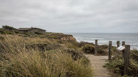 A coastal bluff-top property with natural dune grasses set back from the ocean edge