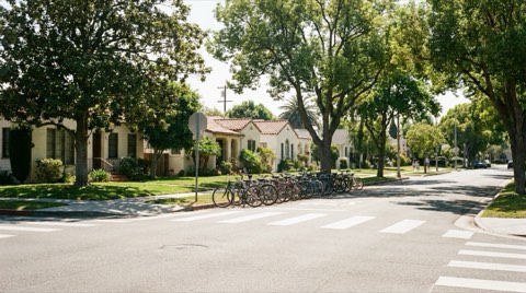A family-friendly residential street near a school in Culver City.