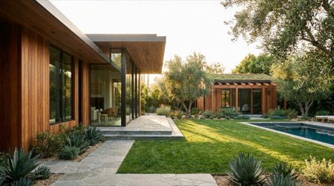 LA backyard with main house and matching detached ADU guest unit