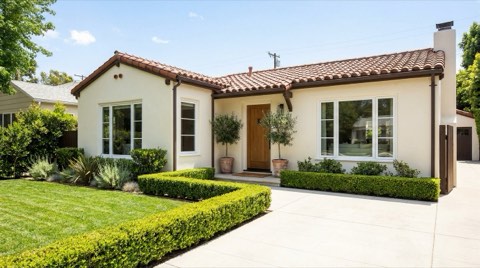 A well-staged traditional Beverlywood home exterior with an immaculate lawn ready for sale