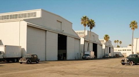 Historic soundstage buildings in Culver City, home to the entertainment industry.