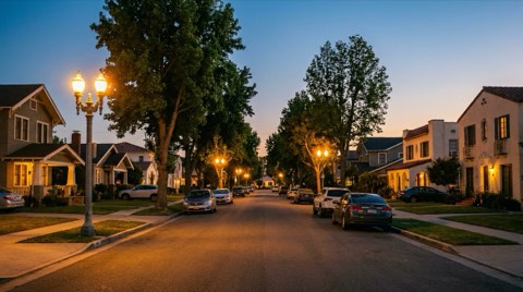 A quiet, well-lit residential street in Culver City at dusk.