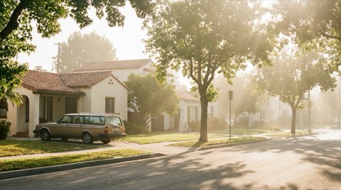 A quiet Beverlywood driveway with a parked car in soft early morning light