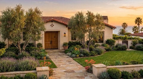 An attractive single-family home with high curb appeal at golden hour in a desirable coastal neighborhood