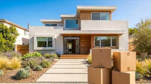 A crisp, well-landscaped Santa Monica home exterior under bright blue skies, evoking a desirable listing in a competitive market