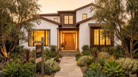 Golden-hour exterior of an attractive Los Angeles home