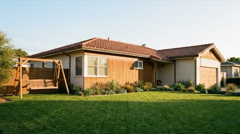 A family home in Culver City with a swing set in the yard.