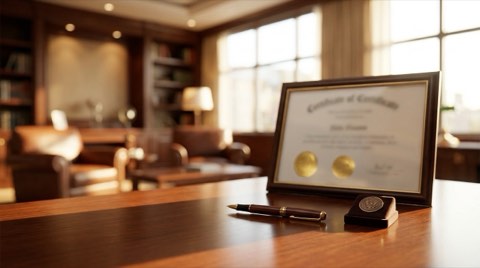 Framed membership certificate and pen on a desk representing NAR credentials