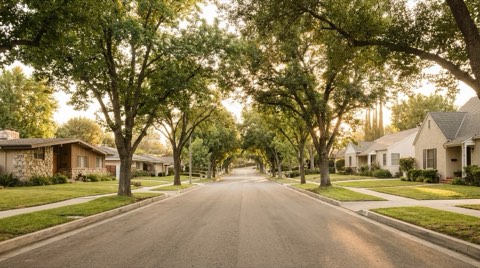 Tree-canopied Valley street mixing mid-century and traditional homes