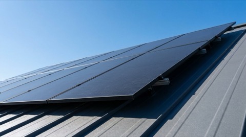 Solar panels installed on a residential rooftop under a clear sky