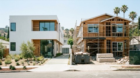 Two Los Feliz duplex investment properties side by side, one fully renovated and one mid-renovation