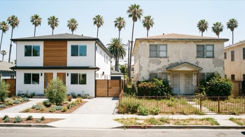 Two adjacent Venice duplexes, one renovated and one awaiting updates