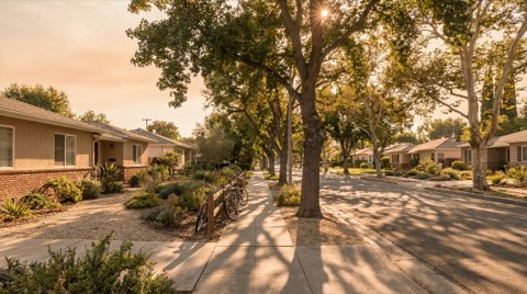 Quiet, modest, tree-lined residential street in Valley Glen